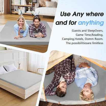 CYMULA Memory Foam Camping Mattress Pad,3inch Sleeping Pad for Camping,Non-Slip Bottom Floor Cot Car Mattress Bed with Retaining Portable Roll up Mattress Pad Mat for Travel Truck Guest Bed Tent