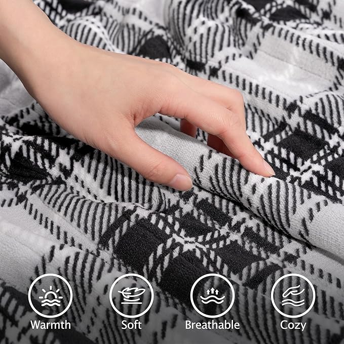 Electric Heated Blanket 84"x90",Fast Heating Queen with 8 Hours Auto Off/8 Heats Levels,Soft Grey Plaid Sherpa Electric Blanket with ETL Certification & Over-Heat Protection