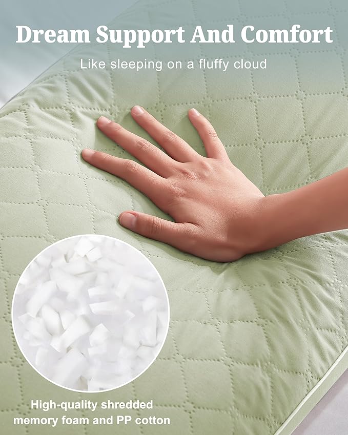 YZ HOME Long Body Pillow for Adults - Firm Body Pillow Insert with Shredded White Memory Foam, Adjustable Height, Soft Support for Side Sleeping, Pregnant Women, Washable (Green, 20x54 Inch)