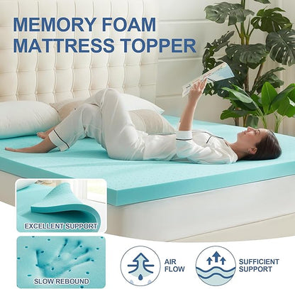 2 Inch Memory Foam Mattress Topper Full, Mattress Pad Gel Infused Foam Bed Topper, Ventilated Soft Blue,Full Size
