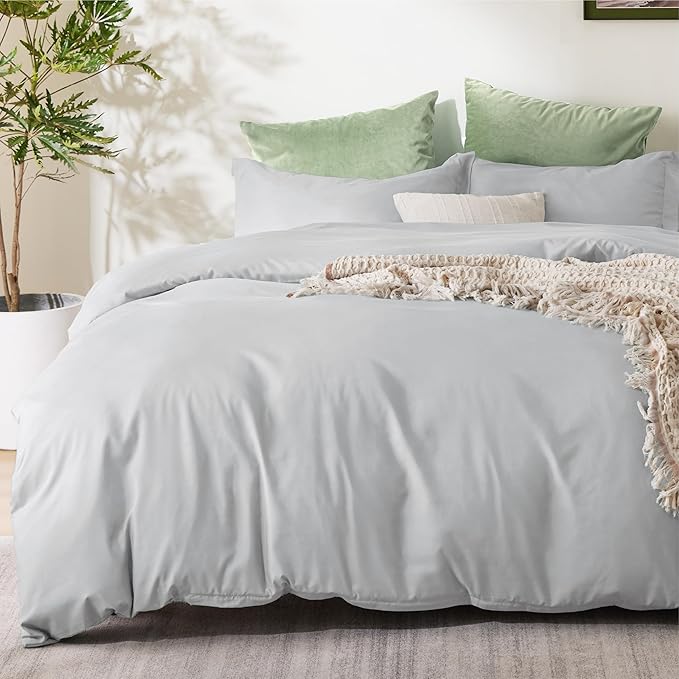 Bedsure Duvet Cover King Size - Soft Double Brushed Bedding Set for Kids & Adults, Zipper Closure, 3 Pieces, Includes 1 Duvet Cover (104"x90") & 2 Pillow Shams, NO Comforter, Silver Grey
