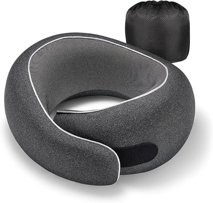 Travel Pillow, 100% Pure Memory Foam Neck Pillow for Airplanes, Comfortable Breathable Cover, Travel Essentials for Plane, Car, Train and Home, Black