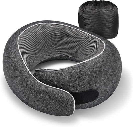 Travel Pillow, 100% Pure Memory Foam Neck Pillow for Airplanes, Comfortable Breathable Cover, Travel Essentials for Plane, Car, Train and Home, Black