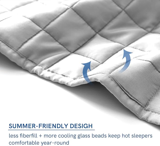 YnM Exclusive Cooling Weighted Blanket, Smallest Compartments with Glass Beads, Bed Blanket for One Person of 160lbs, Ideal for Queen/King Bed (60x80 Inches, 17 Pounds, Light Grey)