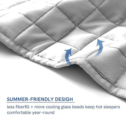 YnM Exclusive Cooling Weighted Blanket, Smallest Compartments with Glass Beads, Bed Blanket for One Person of 160lbs, Ideal for Queen/King Bed (60x80 Inches, 17 Pounds, Light Grey)