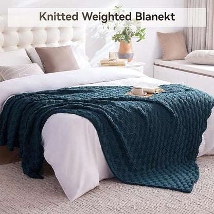 Knitted Weighted Blanket Kids, No Beads Heavy Blanket 36” x 48'' 3lbs, Breathable Chunky Knit Blanket, Cooling Weighted Blanket for Hot Sleepers, Christmas Home Decor (Peacock Blue)