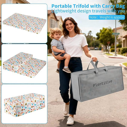 Trifold Pack and Play Mattress 38x26 - Dual Sided Pack N Play Mattress Pad (Firm for Baby, Soft for Toddler), Cooling Gel Memory Foam Playpen Mat, Waterproof Portable Crib Mattress Topper