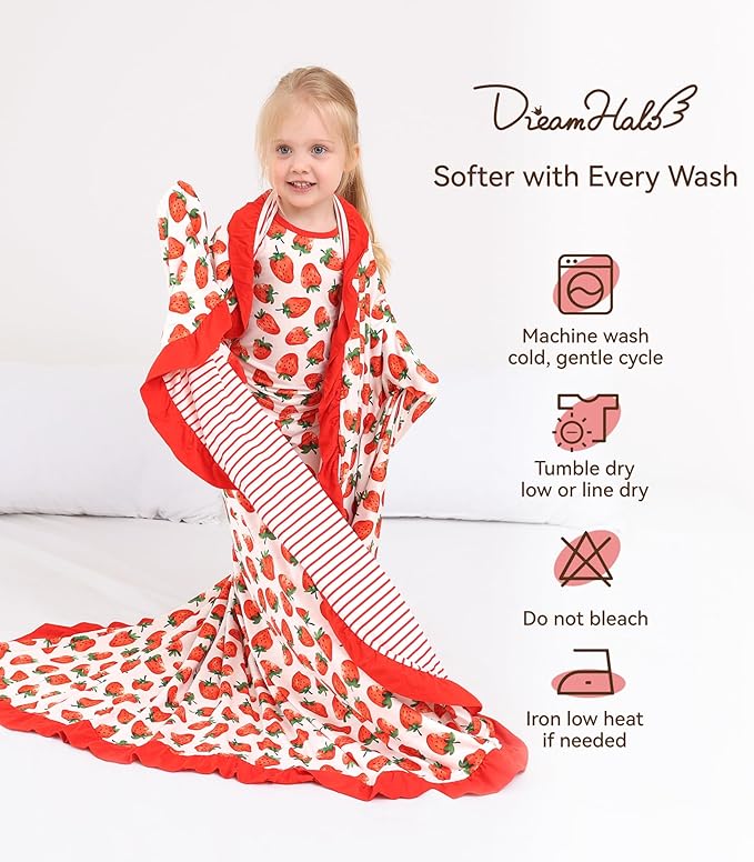 Premium Baby Blankets, Soft Viscose from Bamboo Blanket for Girls, Nursery Crib Bedding Quilt for Newborn and Toddler, Ruffle Blanket Cooling for Hot Sleepers, 50''x50'' Strawberry