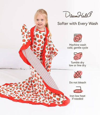 Premium Baby Blankets, Soft Viscose from Bamboo Blanket for Girls, Nursery Crib Bedding Quilt for Newborn and Toddler, Ruffle Blanket Cooling for Hot Sleepers, 50''x50'' Strawberry