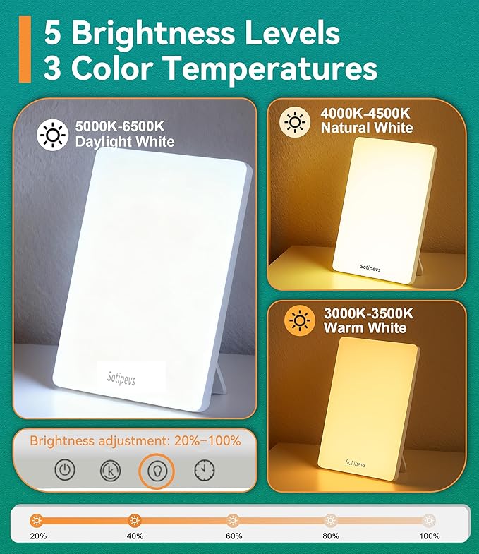 Light Therapy Lamp, 15,000 Lux Happy Lamp, Adjustable Brightness UV-Free, Touch Control Sun Lamp with Memory Function Timer - Ideal for Home Office Desk Use to Boost Mood, Focus