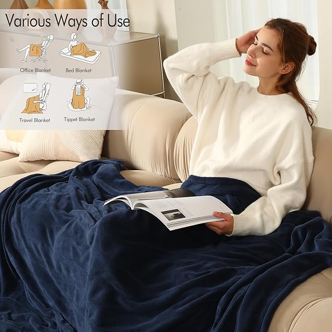 Heated Blanket Electric Blanket Twin Size, Fast Heating & Overheating Protection, Ultra Soft Heated Throw Blanket Twin Size with 5 Heating Levels & 10 Hours Auto Off, 62"x84", Navy Blue