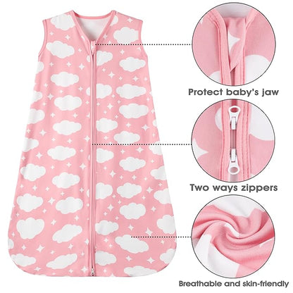Baby Sleep Sack 18-24 Months Baby Wearable Blanket 100% Rayon Cotton 2-Way Zipper Toddler Sleeping Sack，Comfy Soft Lightweight TOG 0.3（Cloud）