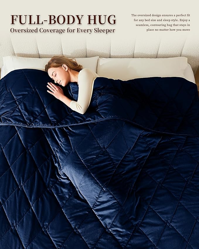 L'AGRATY King Size Weighted Blanket for Adults 30lbs, 88"x104" — Cooling Breathable Heavy Blanket with Glass Beads for Sleeping Perfect Hot Sleepers & Couples Machine Washable All-Season Navy Blue