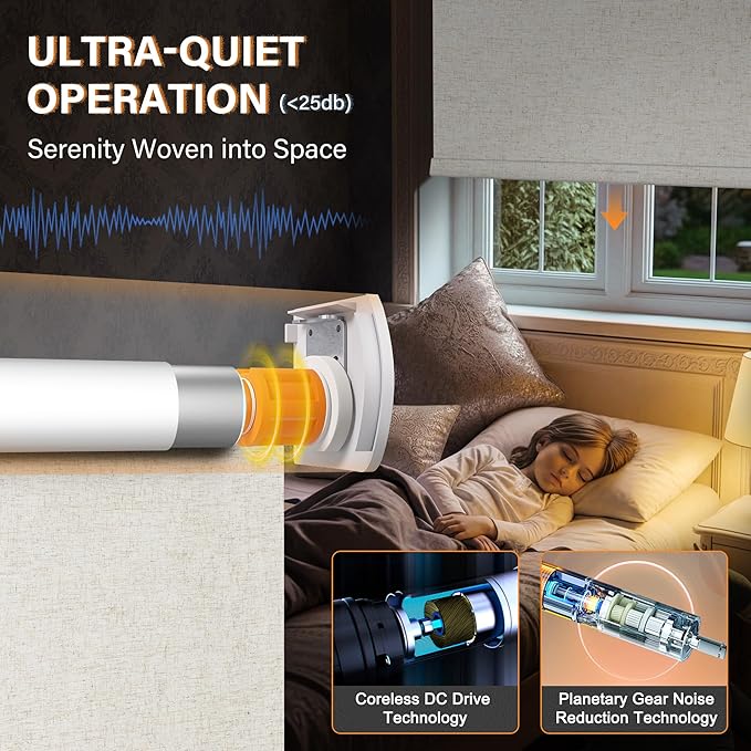 BERISSA Motorized Blinds with Remote,Dual-Control(Manual + Remote) Roller Shades,Blackout&Light Filtering Rechargeable Smart Electric Window Blinds for Home,Office,Custom Color,Custom Size