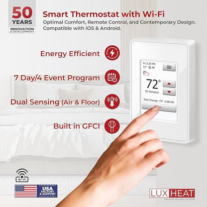 LuxHeat 25sqft Floor Heating Mat Kit - 120v Under Floor Heating System - Electric Radiant Heated Flooring System for Tile & Laminate - Includes UWG4 WiFi Programmable Thermostat w/GFCI, Alarm & Sensor