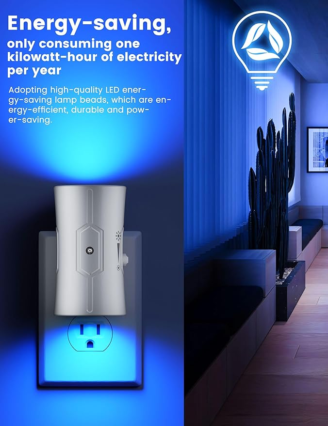 Night Light, LED Night Lights Plug into Wall 2 Pack Blue 0-100LM Adjustable Brightness Light Sensor Plug in Night Light for Hallway, Bathroom, Adult