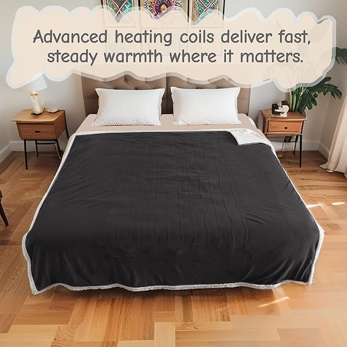 Electric Heated Blanket Full Size 72"x84", Soft Flannel with Overheat Protection, 9 Adjustable Heat Settings & 10-Hour Auto-Off Timer, Fast Heating for Winter Comfort, Dark Gray