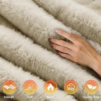 Heated Electric Blanket Twin, Octrot 60"X80" Faux Fur Heating Blanket Luxury Christmas Gifts Heavy Plush with 10 Heats Levels & 8 Hours Auto Off,Super Cozy Warm Fuzzy,Fluffy Decor Winter Warming,Beige