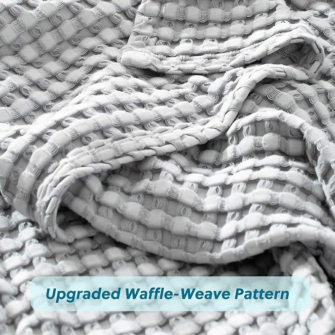 Bedsure Cooling Cotton Waffle King Size Blanket - Lightweight Breathable Blanket of Rayon Derived from Bamboo for Hot Sleepers, Luxury Throws for Bed, Couch and Sofa, Grey, 104x90 Inches