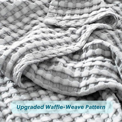 Bedsure Cooling Cotton Waffle Queen Size Blanket - Lightweight Breathable Blanket of Rayon Derived from Bamboo for Hot Sleepers, Luxury Throws for Bed, Couch and Sofa, Grey, 90x90 Inches
