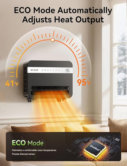 Givebest-Wall-Heater-for-Indoor-Use, 1500W Electric-Space-Heater, 120°Vertical Oscillation,Works with Alexa, Adjustable Thermostat, Remote Control, 24H Timer, Easy-mounted Heater for Indoor Use,Black