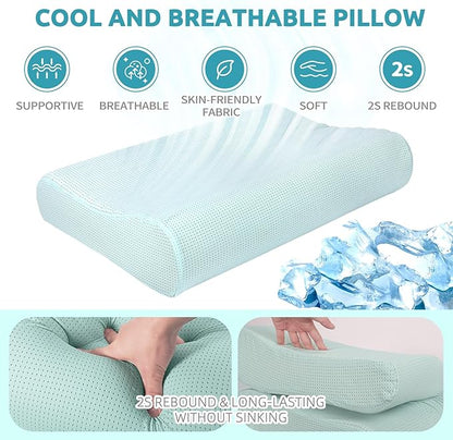 Ergonomic Cervical Memory Foam Pillow for Neck Pain Relief - Adjustable Contour Pillow for Side, Back, Stomach Sleepers - Orthopedic Neck Support with Cooling Washable Cover Blue