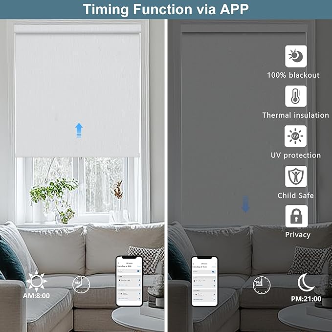 Bringnox No Drill Motorized Blinds with Remote,Blackout Windows,with Apple Homekit,Alexa,Google, with App,Voice Control Custom Size