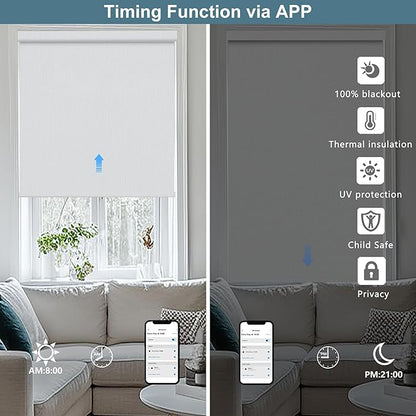 Bringnox No Drill Motorized Blinds with Remote,Blackout Windows,with Apple Homekit,Alexa,Google, with App,Voice Control Custom Size
