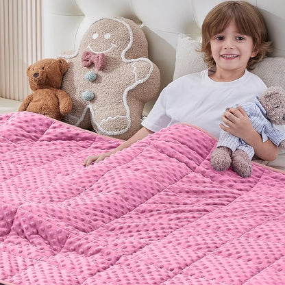 anfie Weighted Blanket Kids(40"x60" 7lbs) Weighted Blanket Cooling Blanket for Sleeping,Throw Size Breathable Blanket with Premium Glass Bead(Pink)