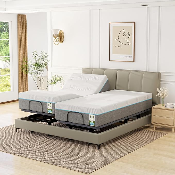 Split King Adjustable Beds with Thickened Frame, Adjustable Bed Frame with with Wireless Remote, Separate Head/Foot Lift, Massage, Zero Gravity,USB Ports, Adjustable Bed Bases with Sturdy Metal