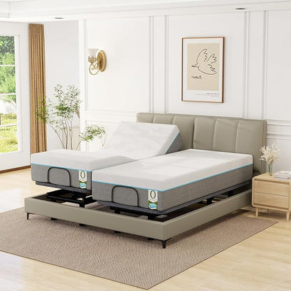 Split King Adjustable Beds with Thickened Frame, Adjustable Bed Frame with with Wireless Remote, Separate Head/Foot Lift, Massage, Zero Gravity,USB Ports, Adjustable Bed Bases with Sturdy Metal