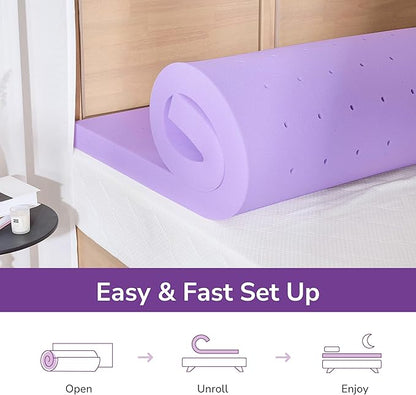 4 Inch King Lavender Infusion Memory Foam Mattress Topper for Relaxing Sleep, Ventilated & Pressure Relieving, CertiPUR-US Certified, Medium Firm Topper in a Box, King Size, 76"x80"