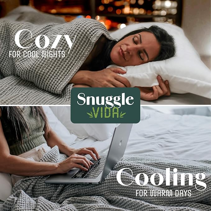 SNUGGLEVIDA Bamboo Cooling Blanket - Temperature Regulating Waffle Blanket for Comfortable Sleep - Throw for Sensitive Skin - Hypoallergenic, Breathable, Machine Washable