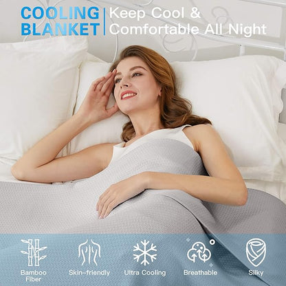 AmyHomie Cooling Blanket, 100% Rayon Derived from Bamboo, Cool Summer Blanket for Hot Sleepers, Soft Comfy Lightweight Blankets for All Seasons(Light Gray, 59×79in)