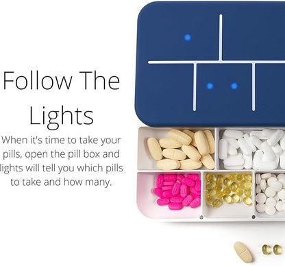 Monthly Pill Organizer by Ellie | Organize Pills in Seconds | Alarm & Phone Notification | Caregiver Notifications | Lights Indicate Which Pills to Take and How Many