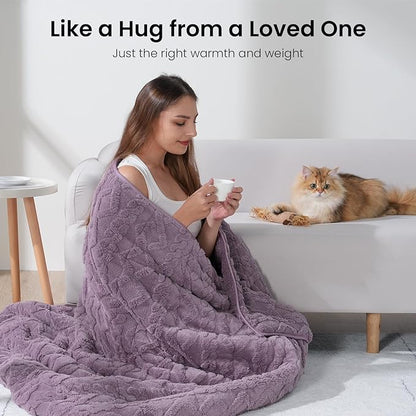 Drewin Weighted Blanket for Adults Twin Size, 15 lbs Stylish Jacquard Sherpa Weighted Blankets for Sleep and Relax, Cozy Fluffy Knitted Heavy Blanket for Couch Bed, Purple, 48 x 72 inches