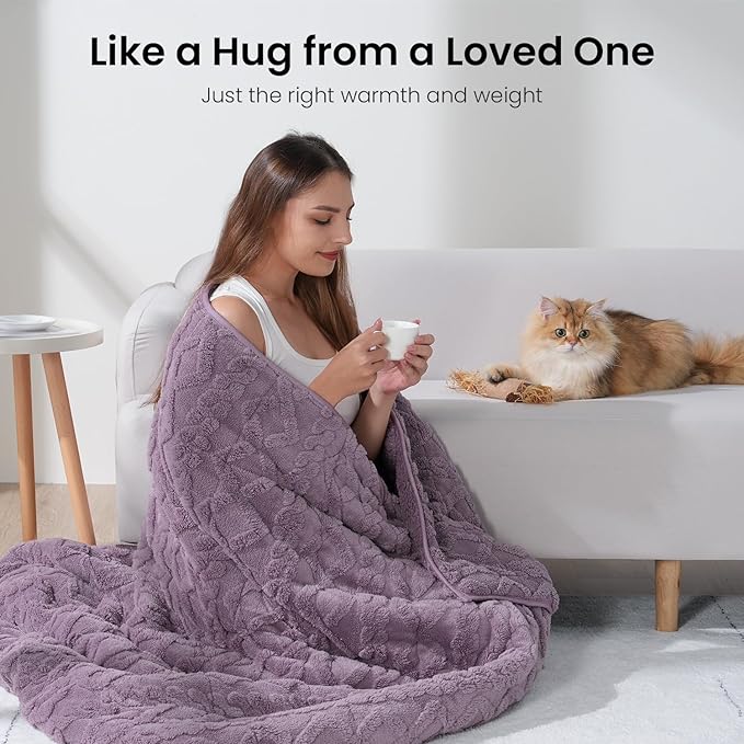 Drewin 15 lbs Weighted Blanket Queen Size, 60 x 80 inches, Dual Sided Soft Fuzzy Jacquard Sherpa Weighted Blankets for Adults, Comfortable Sofa Bed Blanket for Sleeping, Purple