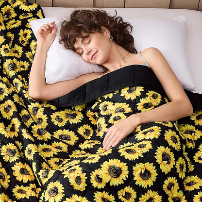 Sunflower Weighted Blanket for Adults 12lbs, 48"x72", Twin Full Size Cooling Heavy Throw Blanket for 110-130lbs, Microfiber Soft Thick Big Blankets Weighted Comforter Gift for Sleeping