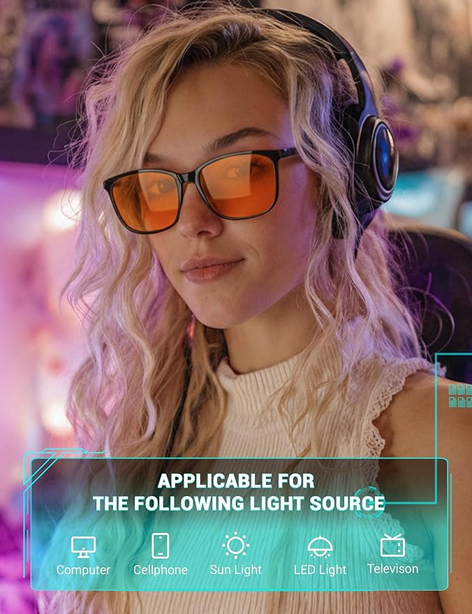TIJN Blue Light Blocking Glasses for Men Women - Dual AR Coatings Amber Lens for Computer Gaming - Screen Fatigue & UV Protection - 2 Pack