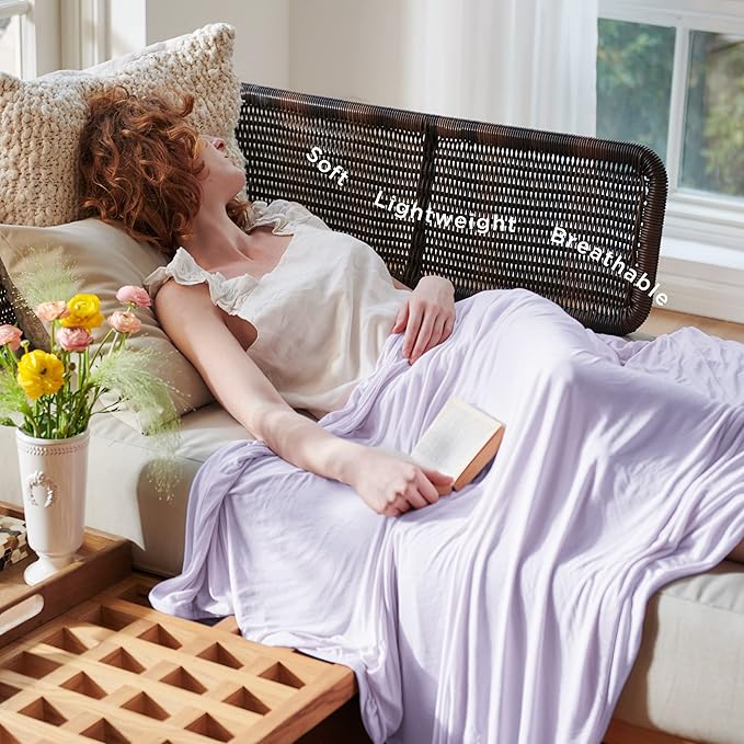 Bedsure Lavender Cooling Blanket Queen Size for Hot Sleepers - Summer Cold Blanket for Queen Size Bed with Rayon Derived from Bamboo, Ice Cool Cold Arc-Chill Thin Summer Bedding Essentials, 90x90