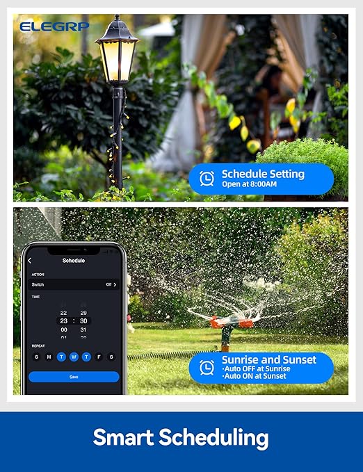 ELEGRP PQR22 Outdoor Smart Dimmer Plug Waterproof IP66, Smart WiFi Plug with 2 Individually Sockets, Compatible with Alexa & Google Assistant, Outdoor Dimmer for String Lights, UL Listed, 1 Pack