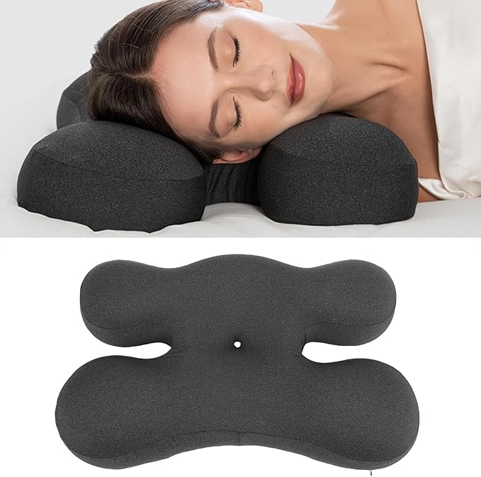 Anti Wrinkle Pillow, Ergonomic Memory Foam Beauty Neck Pillow with Adjustable Shaping Rod Neck Support for Side Sleeping Home Hotels Camping Machine Washing (Dark Gray)