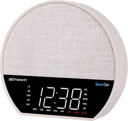 Emerson CKSS7071 Sunrise Smartset Alarm Clock Radio with 1.2" LED Display, White Noise, 6 Soothing Sounds, 8-Color Dimmable LED, Bluetooth Speaker, White