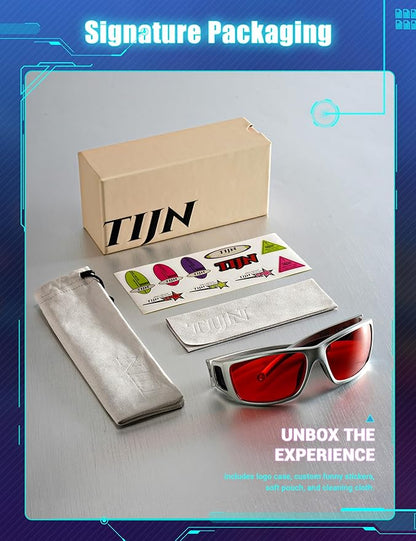 TIJN Sonia Sleep Glasses for Blue & Green Light Blocking,Red Lens with Dual AR Coating,Wraparound Frame for Gaming Screen
