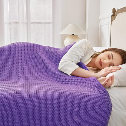 Guohaoi Knitted Weighted Blanket for Adults (Purple 60"x80" 12lbs) No Beads Cooling Throw Blanket for Hot Sleepers, Home Decor Breathable Chunky Knit Heavy Blanket Use on Queen/King Size Bed