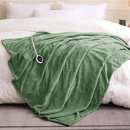 HOMLYNS LuxeHeat Heated Blanket Electric Blanket Twin Size, Soft Flannel Sherpa Heating Blanket with 10 Heat Settings, 1-10 hrs Timer Auto Shut Off (62x84 inches, Green)