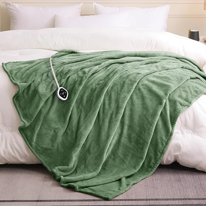 HOMLYNS LuxeHeat Heated Blanket Electric Blanket Full Size, Soft Flannel Sherpa Heating Blanket with 10 Heat Settings, 1-10 hrs Timer Auto Shut Off (72x84 inches, Green)