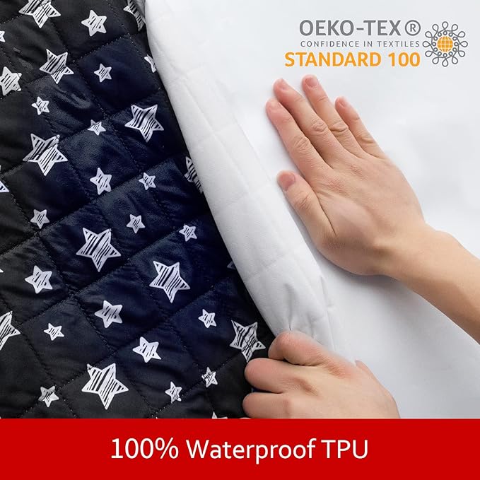 Waterproof Dog Bed Covers Replacement Washable Pet Hair Easy to Remove, Noiseless Quilted Puppy Pet Bed Cover Lovely Black Star Print 44x54 Inches, for Dog/Cat, Cover Only