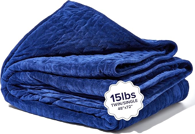 Gravity Weighted Blankets for Adults, 15lbs Navy (48" x 72", Twin/Single) - Heavy Comfort Cotton Blanket with Glass Beads - Utra-Soft Premium Breathable Microfiber Duvet Cover - Machine Washable