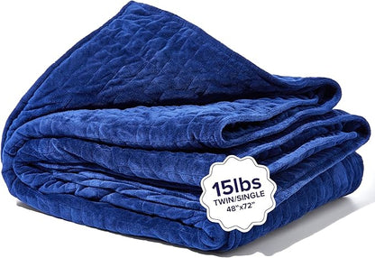 Gravity Weighted Blankets for Adults, 15lbs Navy (48" x 72", Twin/Single) - Heavy Comfort Cotton Blanket with Glass Beads - Utra-Soft Premium Breathable Microfiber Duvet Cover - Machine Washable